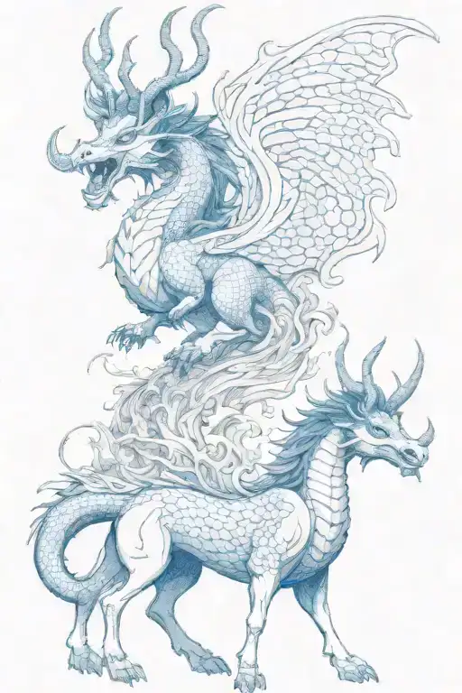 Stag and kirin blue dragon tattoo design idea