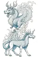 Stag and kirin blue dragon tattoo design idea