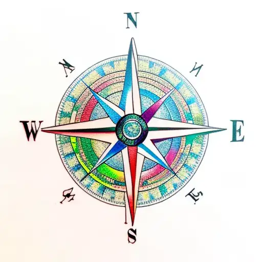 A realistic compass surrounded by colorful tropical flowers tattoo design idea