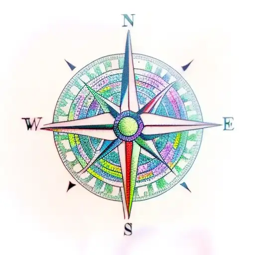A realistic compass surrounded by colorful tropical flowers tattoo design idea