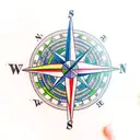 A realistic compass surrounded by colorful tropical flowers tattoo design idea