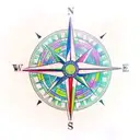 A realistic compass surrounded by colorful tropical flowers tattoo design idea