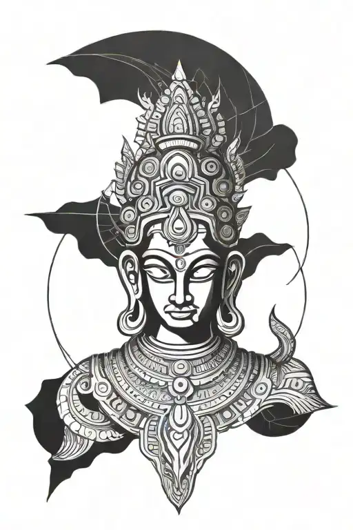 lord vishnu mahesh three faces tattoo design idea