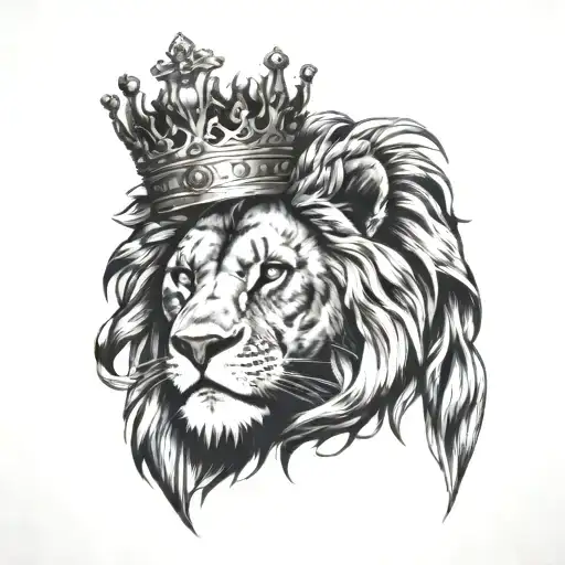 A black and grey tattoo of a lion in a fierce MMA pose with a millionaires' crown tattoo design idea
