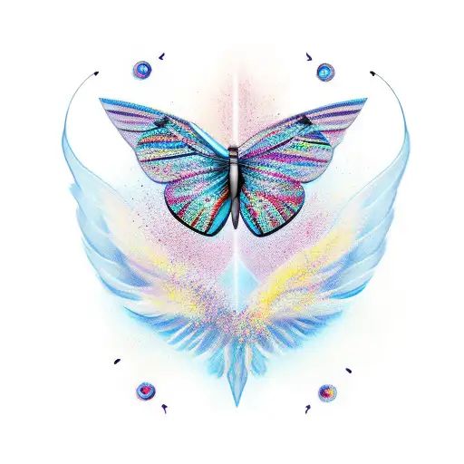 butterfly with one regular wing and one angel wing tattoo design idea