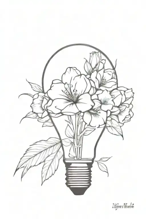 "don't let this darkness fool you, all lights turned off can be turned on"  a lightbulb that has a bouquet of flowers in tattoo design idea