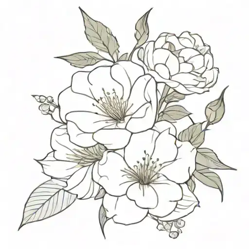 bouquet of roses peony hawthorn morning glory with stems  tattoo design idea