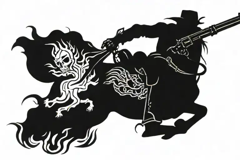 ghost rider on horseback with revolver in one hand taking souls tattoo design idea