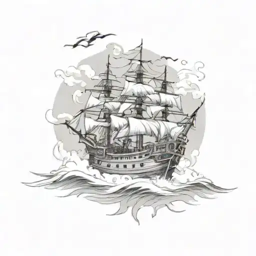 Burning pirate ship tattoo design idea