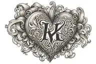 Heart with the letter K letter tattoo design idea