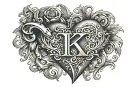 Heart with the letter K letter tattoo design idea