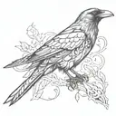A dark and edgy sketch-style tattoo of a gothic raven with blackwork details tattoo design idea
