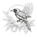 A dark and edgy sketch-style tattoo of a gothic raven with blackwork details tattoo design idea
