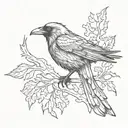 A dark and edgy sketch-style tattoo of a gothic raven with blackwork details tattoo design idea