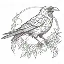 A dark and edgy sketch-style tattoo of a gothic raven with blackwork details tattoo design idea