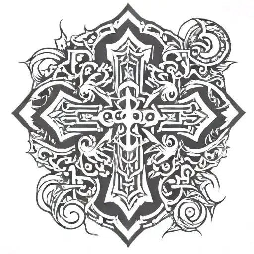 tribal and cross tattoo design idea