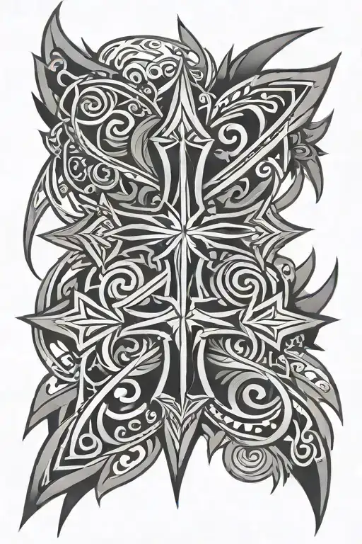 tribal contemporary and cross tattoo design idea