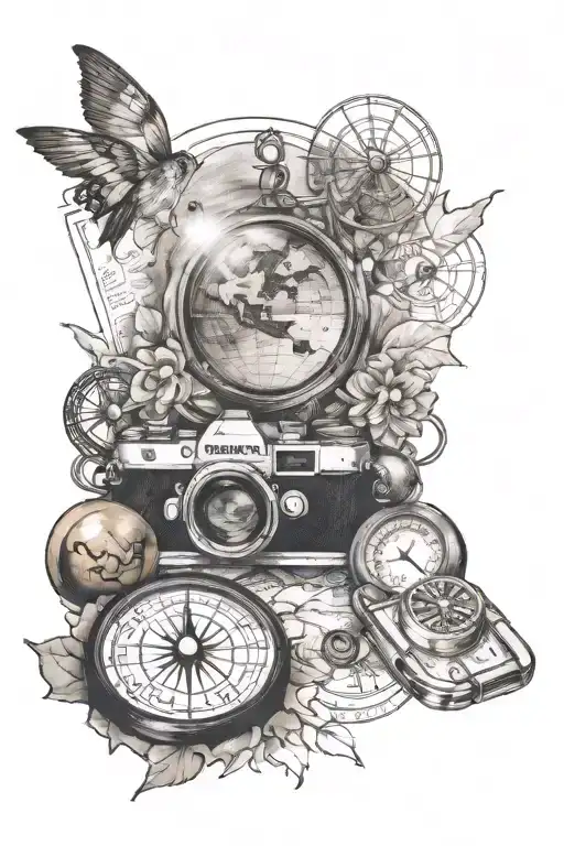 Create a half-arm tattoo design for a wanderlust traveler, capturing their love for exploration, adventure, and discover tattoo design idea