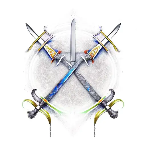 3 differents types of swords with the initials KS somewhere on it  tattoo design idea