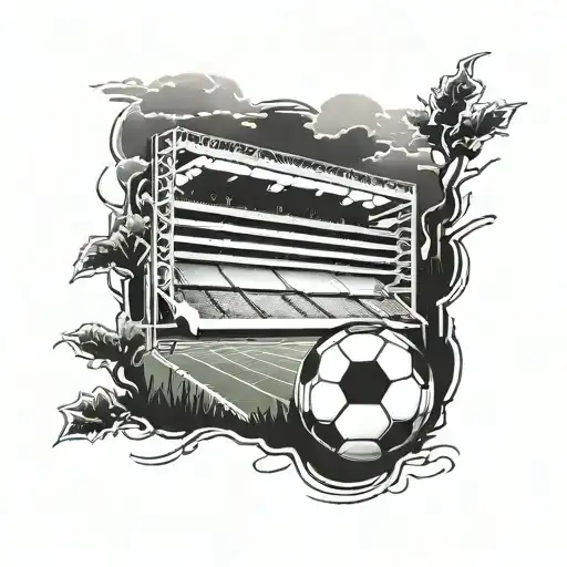 A tattoo design of a football stadium at sunset, with The Flash running across the field and nature elements in the background tattoo design idea