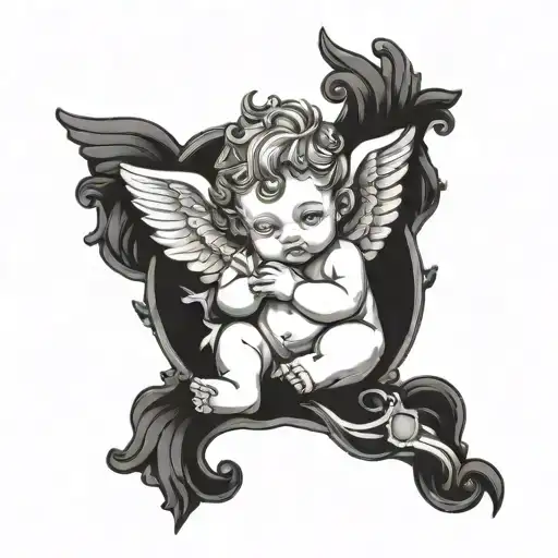 cute Cherub holding tattoo design idea