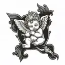 cute Cherub holding tattoo design idea