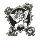 cute Cherub holding tattoo design idea