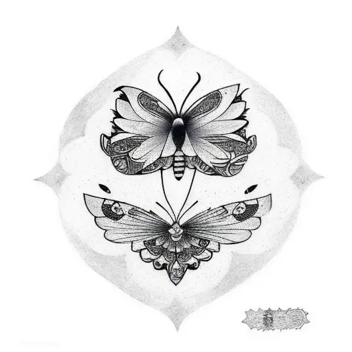 mariposa azul volando en un laberinto blanco y negro tattoo design idea