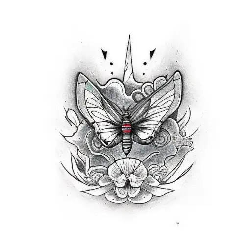 mariposa azul volando en un laberinto blanco y negro tattoo design idea