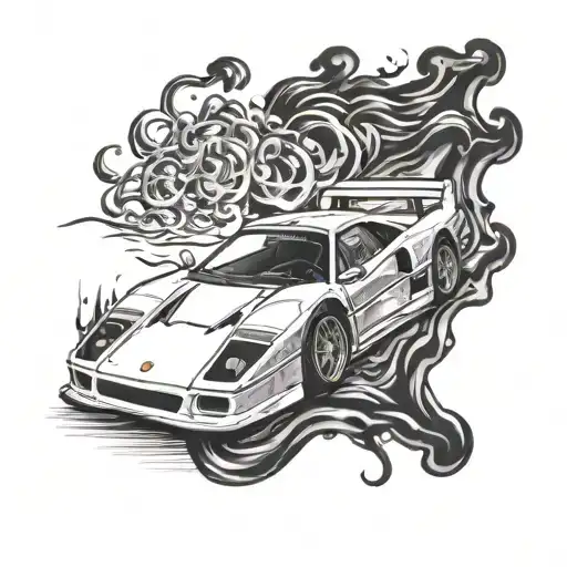ferrari f40 drifting with a ferrari formula 1 car drifting tattoo design idea