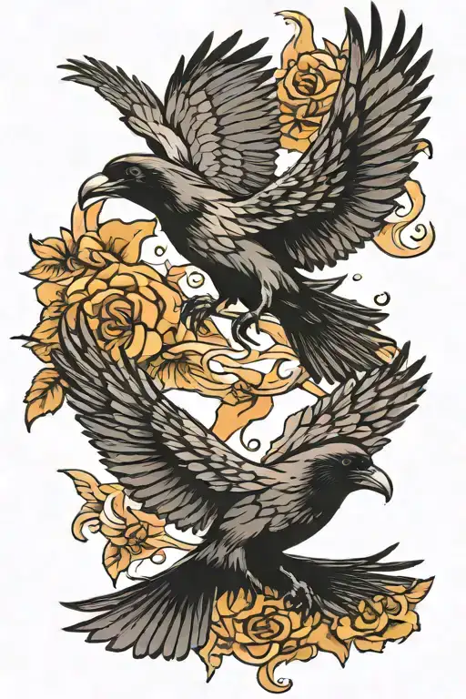 raven and dove flying tattoo design idea