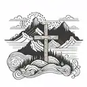 cross with mountains behind with John 13:7 verse tattoo design idea