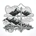 cross with mountains behind with John 13:7 verse tattoo design idea