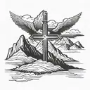 cross with mountains behind with John 13:7 verse tattoo design idea
