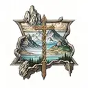 cross with mountains behind and John 13:7 verse tattoo tattoo design idea