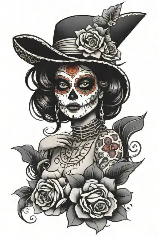 day of the dead woman posing tattoo design idea