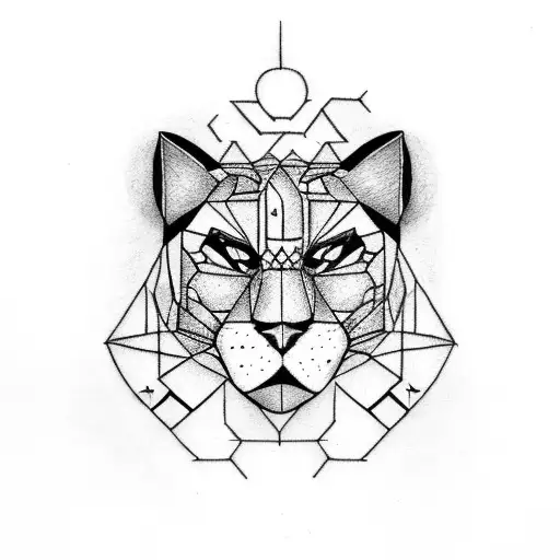 A panther with geometric shapes incorporated into its fur tattoo design idea