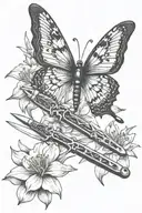 butterfly knife with lycoris radiata flowers 3 pcs tattoo design idea