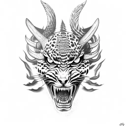demon evil leopard with horns tattoo design idea