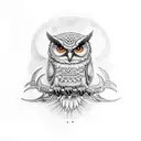 evil space owl with devil horns tattoo design idea