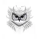 evil space owl with devil horns tattoo design idea