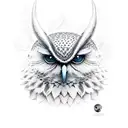 evil space owl with devil horns tattoo design idea