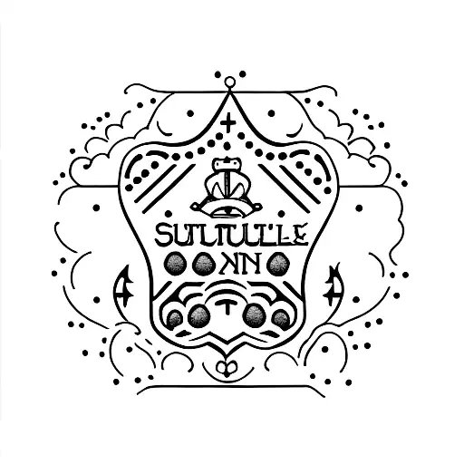 A dotwork tattoo of a street sign that says 'Saint Eulalie' with a group of friends sitting around it tattoo design idea