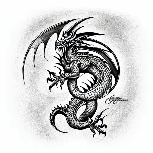 Western dragon of greed guarding his gold and treasure  tattoo design idea