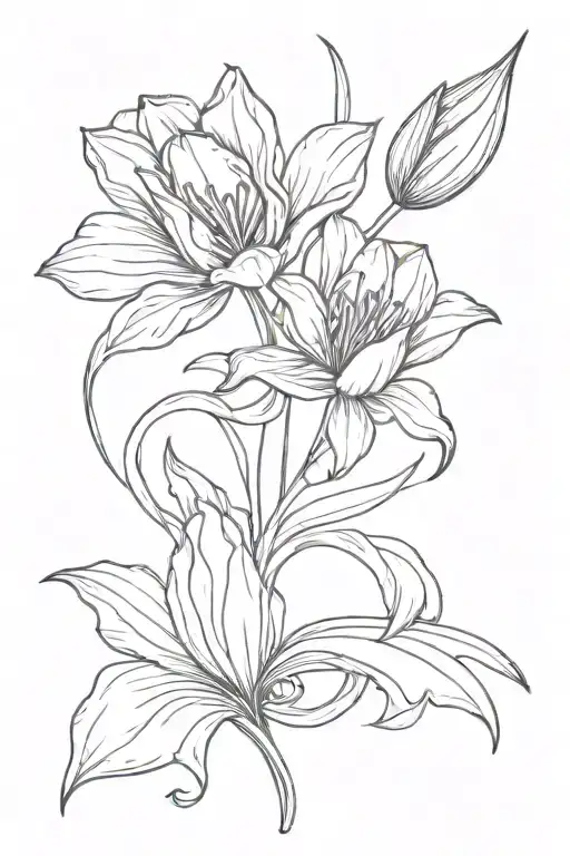 a tulip and lily tied together by a ribbon curved tattoo design idea
