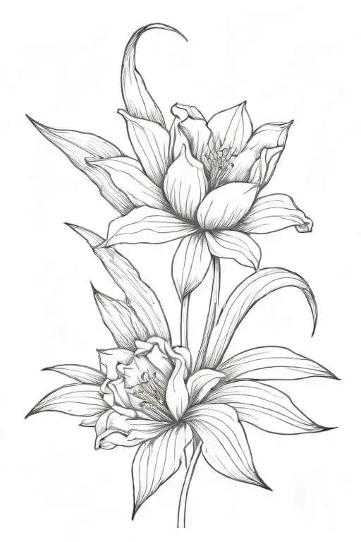 a tulip and lily tied to each other by a ribbon curved tattoo design idea