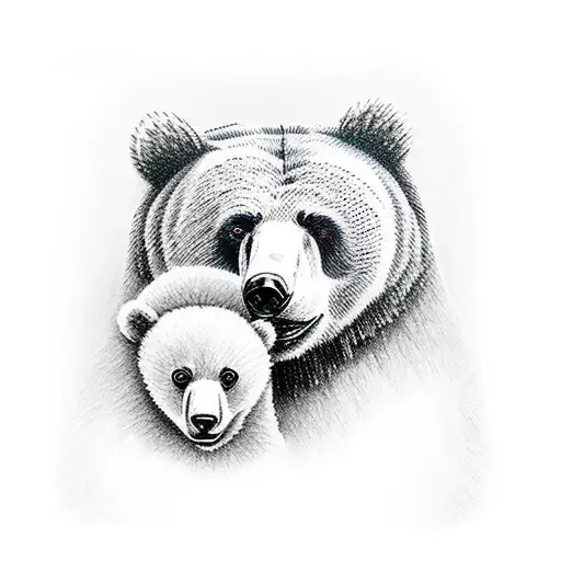 bear and cub with trees tattoo design idea