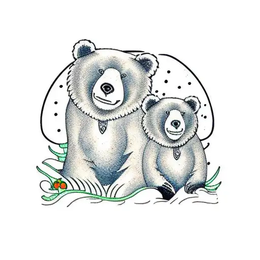 bear and cub with trees tattoo design idea