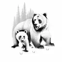 bear and cub with trees tattoo design idea