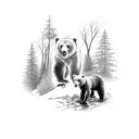 bear and cub with trees tattoo design idea